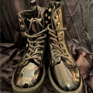 Black Patent Leather Combat Boots